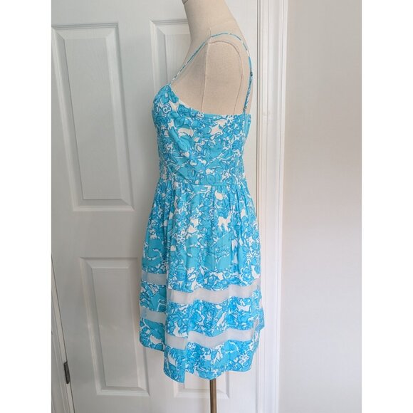 Lilly Pulitzer Ollie Dress Shorely Blue Floral Fit and Flare Dress Thin Strap 2 - Picture 4 of 7